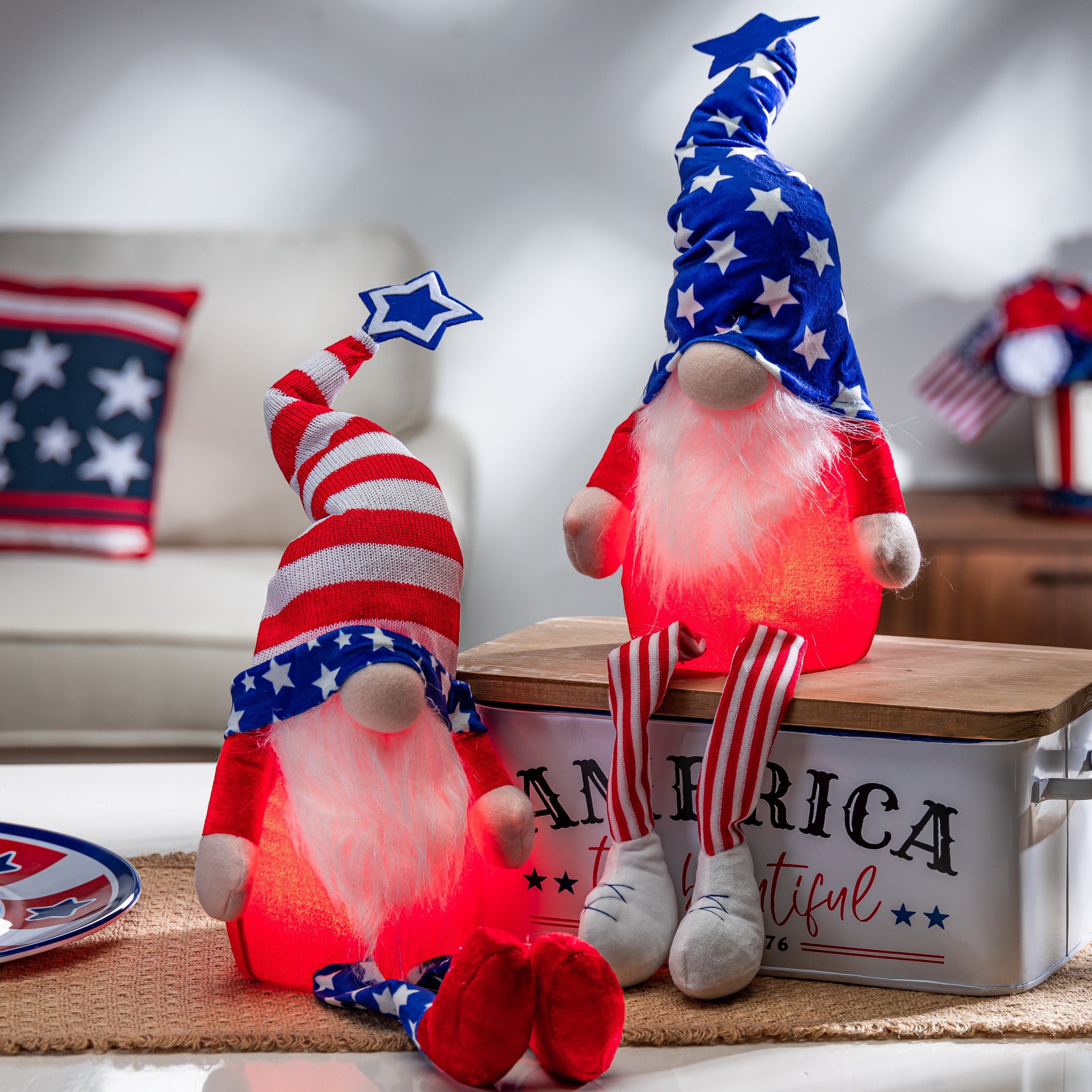26.7 Pre Lit Plush Patriotic Gnomes